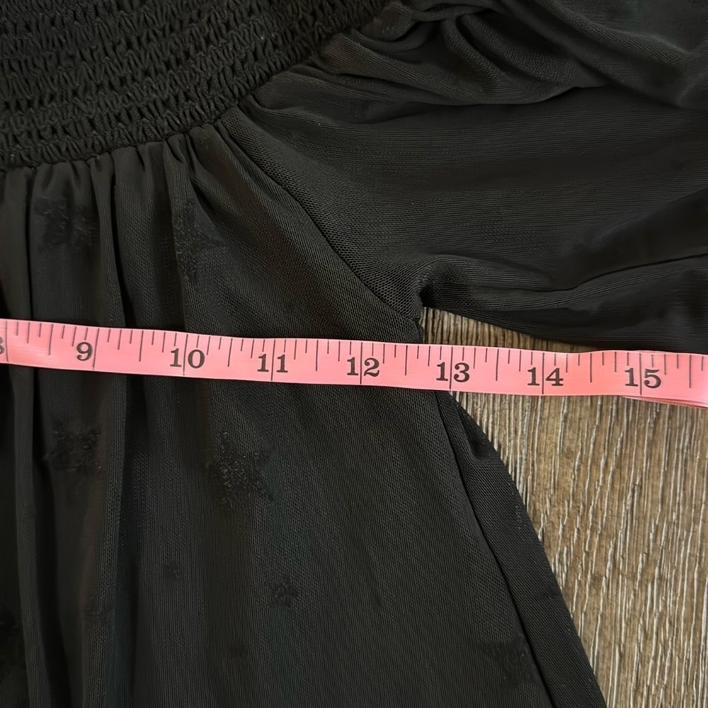 Maeve Anthropologie Sheer Star Off Shoulder Black Top - Picture 9 of 10